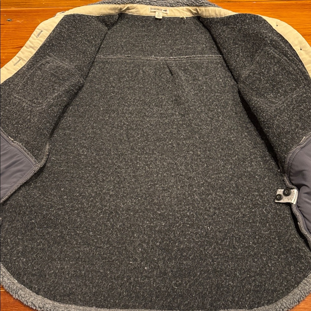 TOAD & CO L Gray Boucle Wool Boxcan Sherpa Overshirt Button Up Collar - Picture 8 of 11